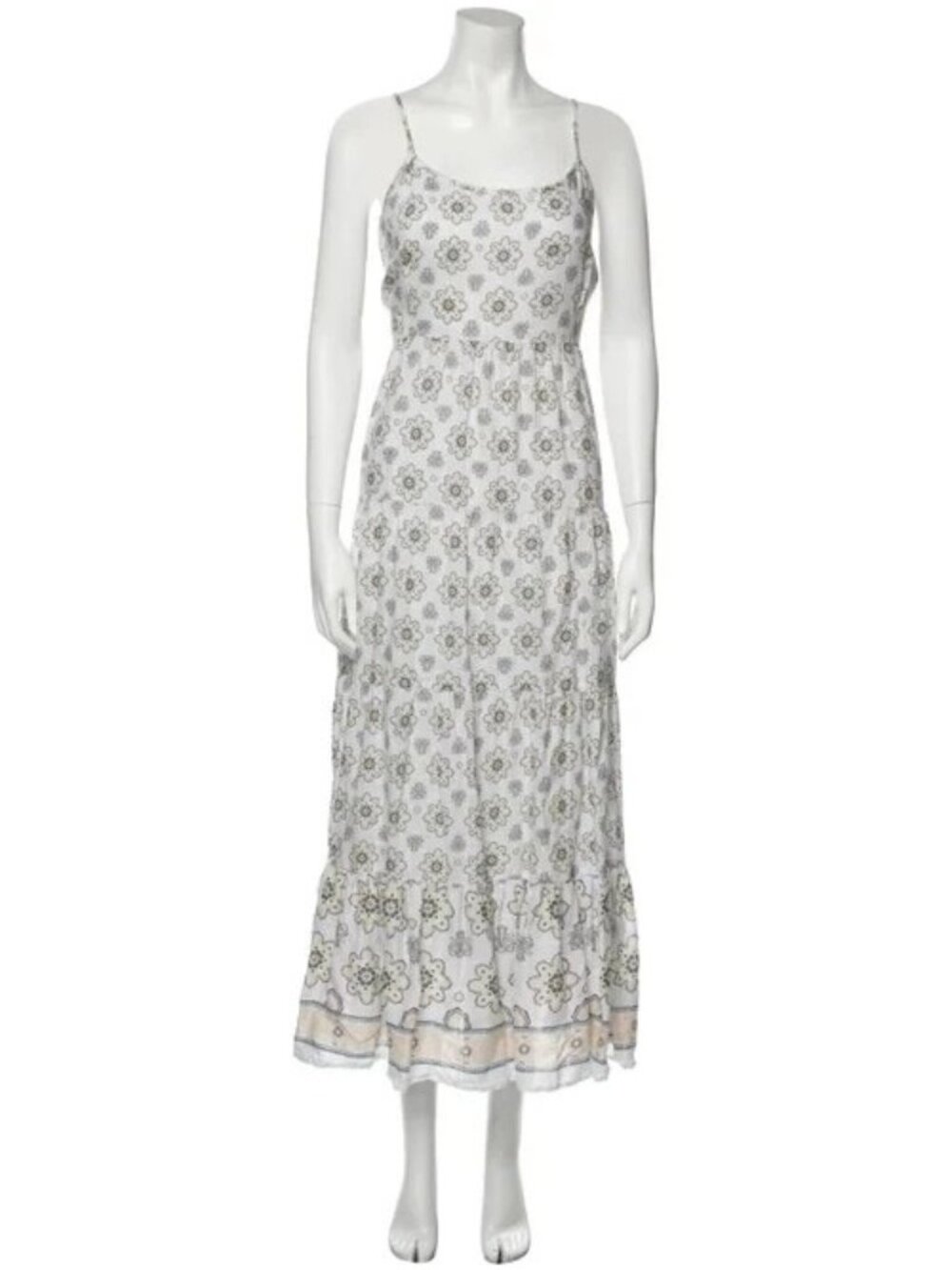 Magaschoni Floral Linen Maxi Dress Cream sz L Large Summer Flower Cottagecore - Picture 2 of 8